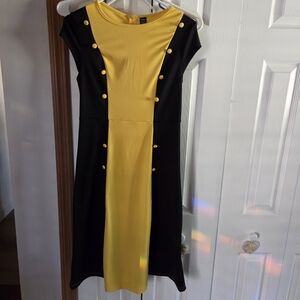 Chic Yellow and Black Midi Dress